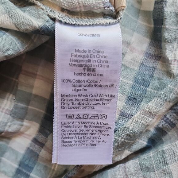 Madewell Blue Plaid Puff Sleeve Blouse- Women's Size Large - Picture 4 of 4